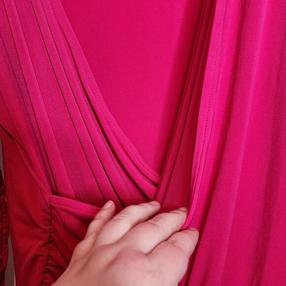 5X 28W Torrid Pink Knit Bodysuit Surplice V Neck Long Sleeve Snap Close Offfice - Picture 4 of 12